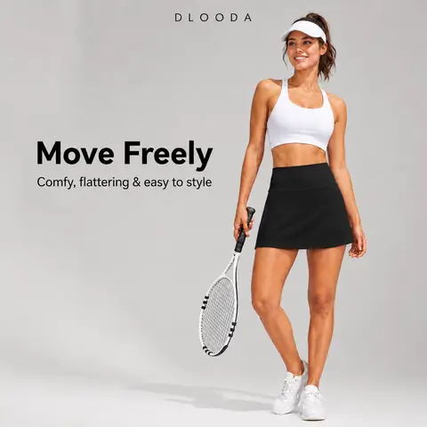 DLOODA Women's High-Waist High-Stretch Synthetic Fitted Above-the-Knee Skirted Shorts, Tennis Attire Activewear with Pocket Bottoms for Summer Golf Workouts