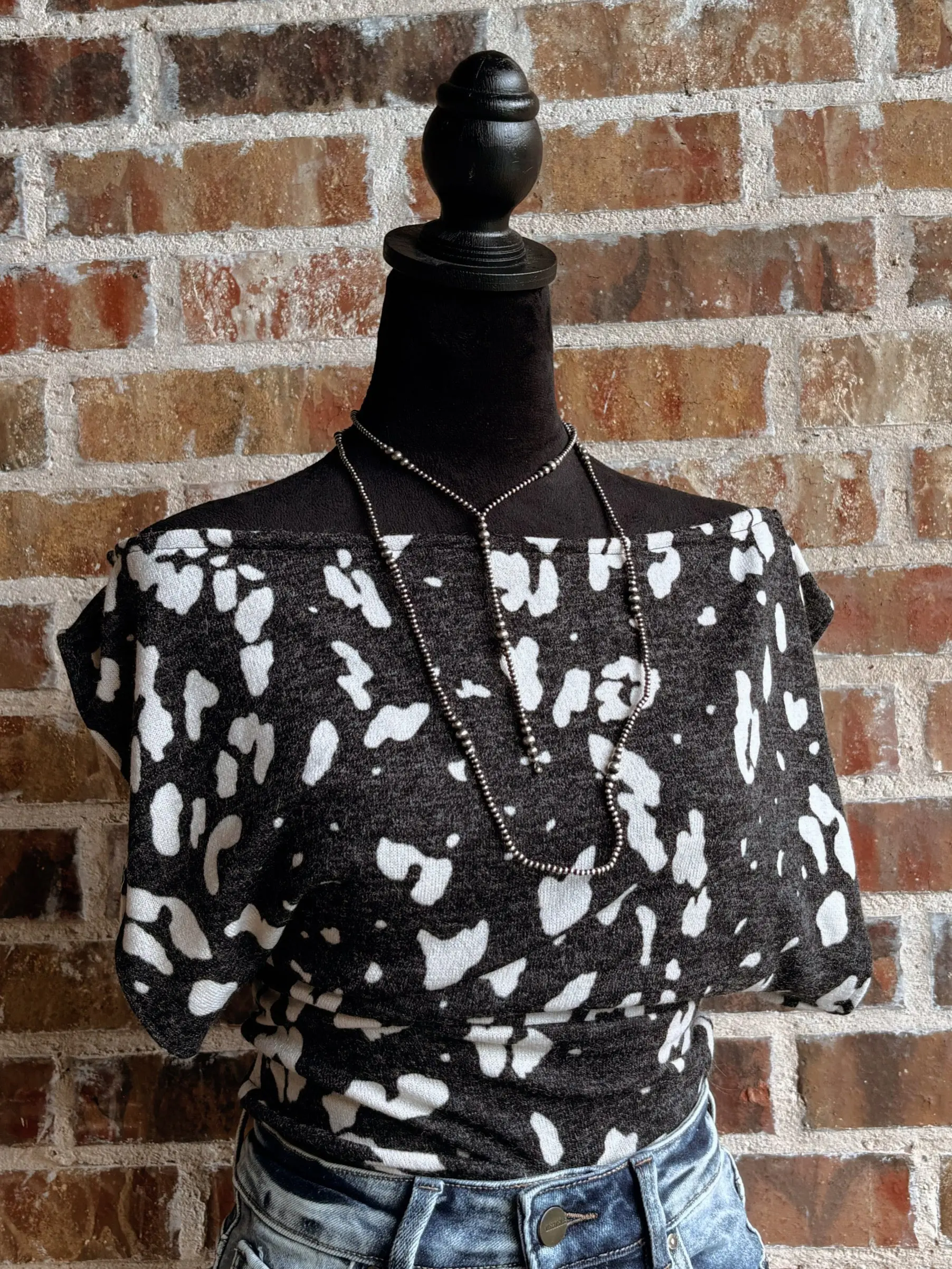 Grey and Cream Cheetah Off the Shoulder Top