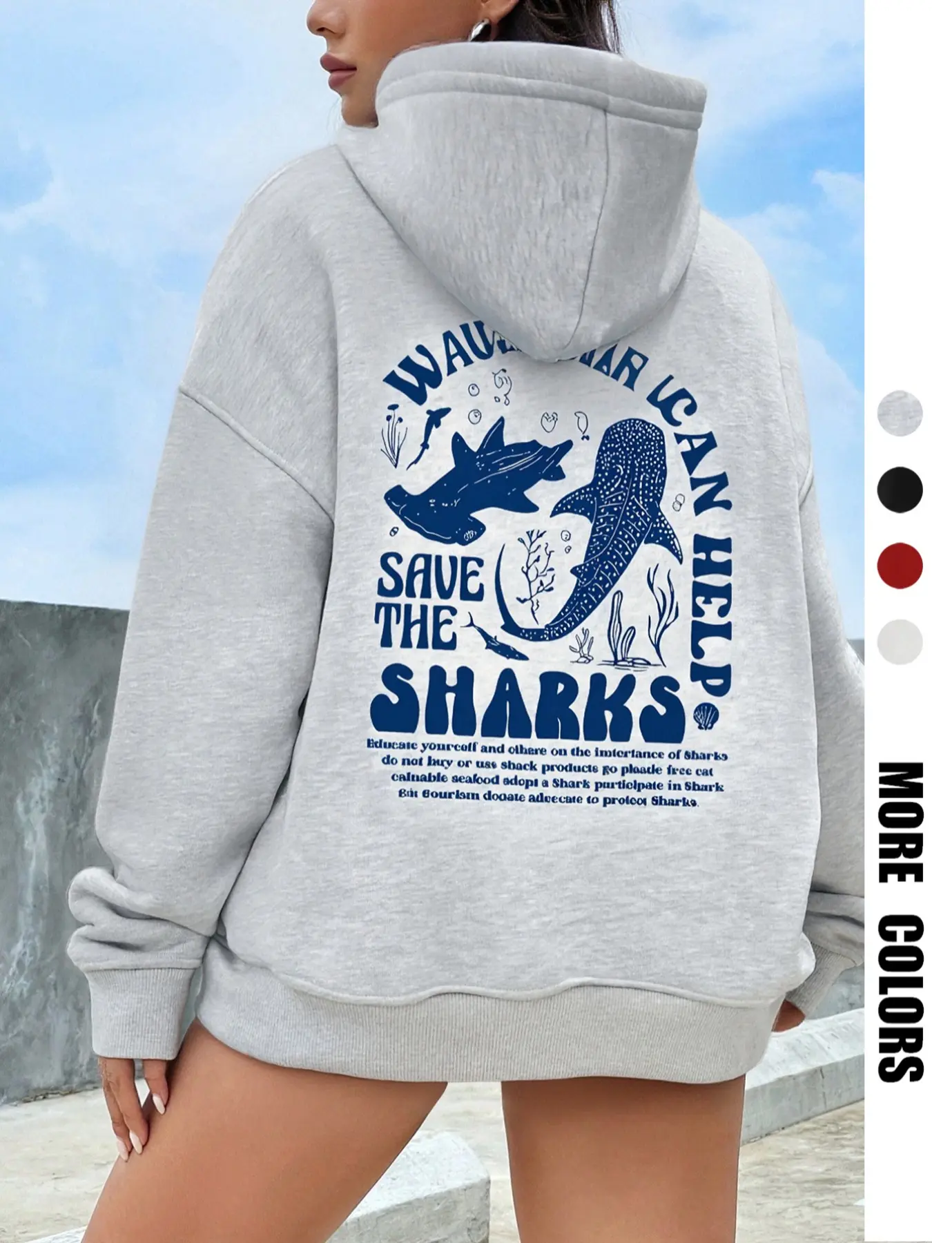 Women's Autumn And Winter Whale Shark Pattern Print Hooded Long Sleeve Simple Casual Daily Hoodie Top Sweatshirts Graphic Print Hoodie