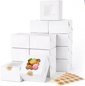 24 Pcs White Bakery Boxes with Window, White Paperboard Treat Boxes for Cookies, Pastry, Cookies, Strawberries, Macarons Bakeware Sturdy Utensils Baked