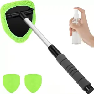 Windshield Cleaner Tool with Extendable Handle Auto Glass Wiper Kit 3 Reusable Microfiber Pads for Car Interior & Exterior GreenWand Cloth Pads Essential Car Cleaning Brushes Car Detailing Products Automotive Degreaser