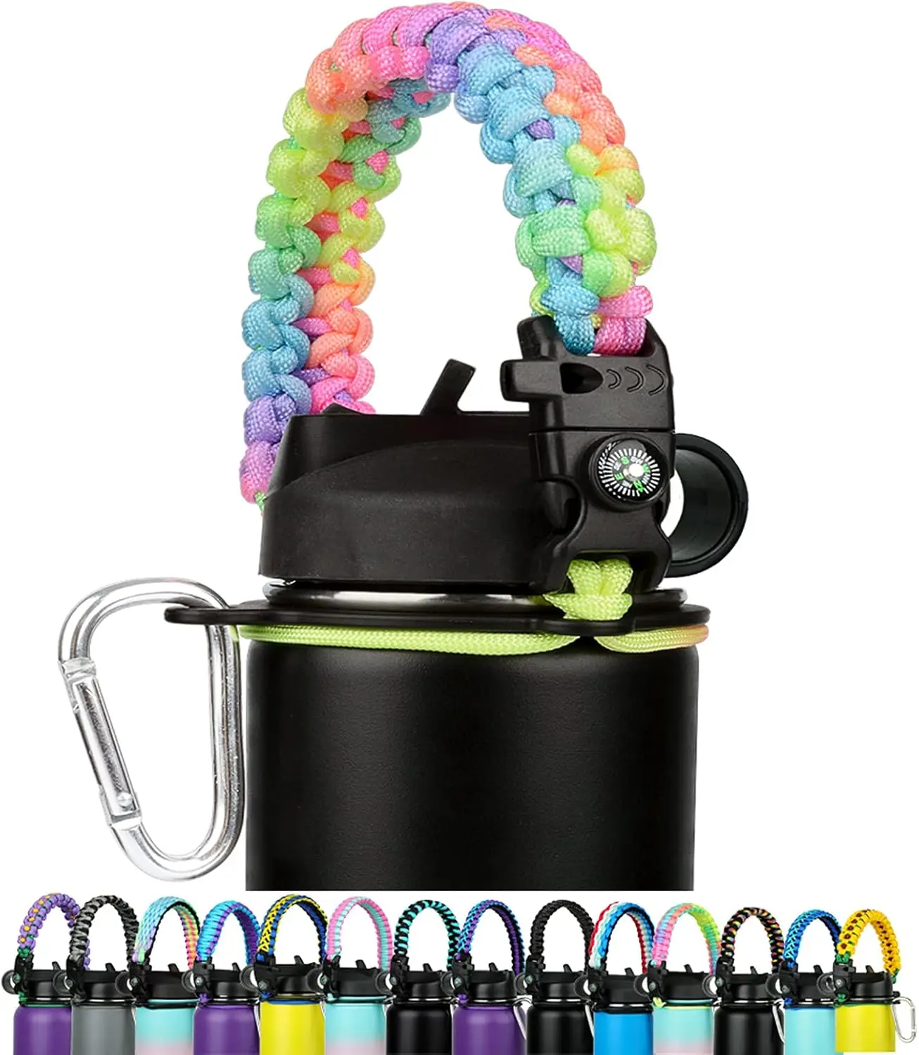 Paracord Handle - Fits Wide Mouth Bottles 12oz to 64oz - Paracord Strap Cord - Ideal Water Bottle Handle Strap