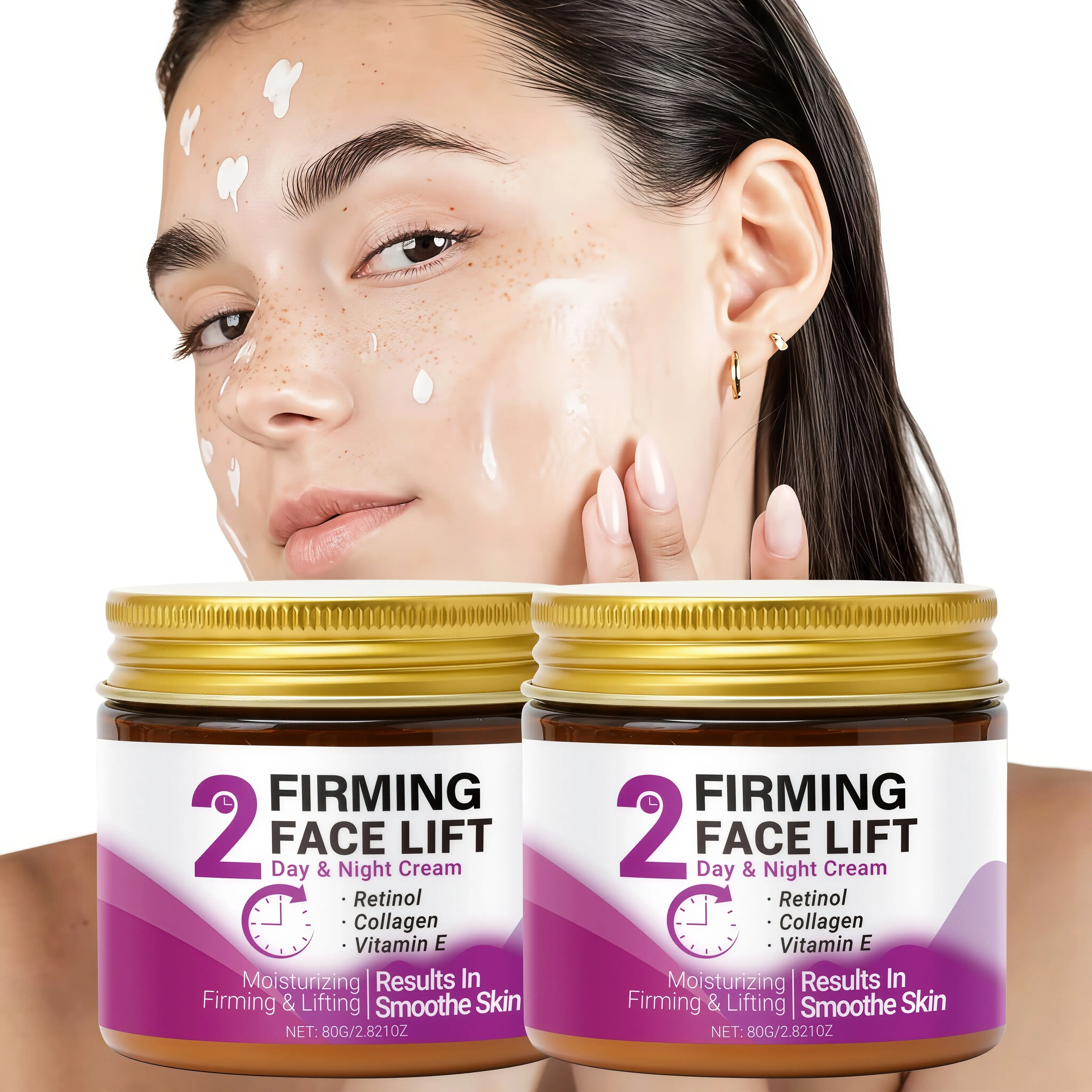 SKIDNRYKA Face Lifting Cream - 2 pcs.Moisturizes and firms facial skin.Contains hyaluronic acid, collagen, and retinol.Night cream for daily skincare, day and night cream, neck cream, face cream, suitable for all skin types, gift for women