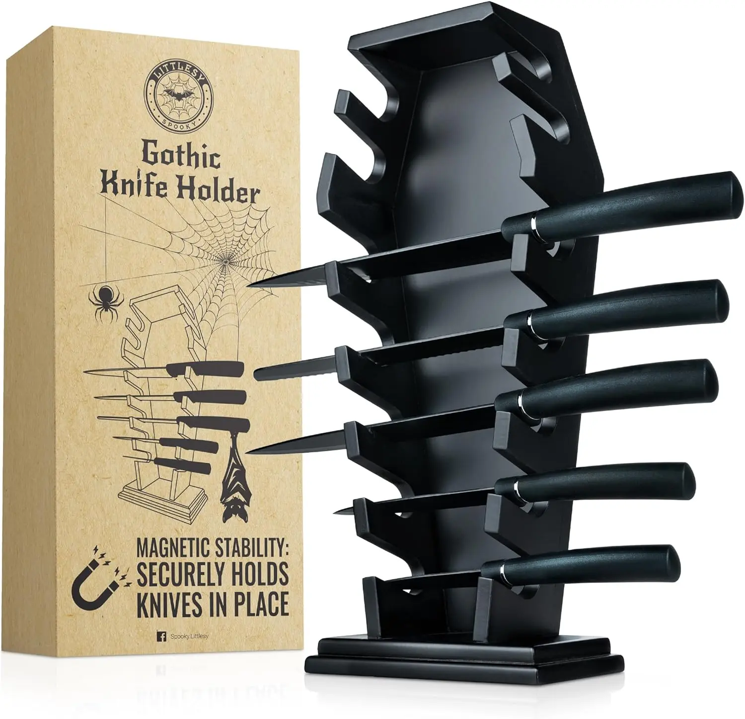 Coffin knife holder has 14 Magnets for 7 knives- Gothic Kitchen Decor and Goth Kitchen Accessories, Gothic Knife Holder, Halloween Knife Holder for Goth Kitchen, Littlesy （Without Knives） Kitchen Knives Storage