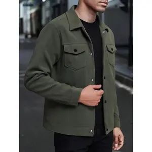 Men's Corduroy Work Jacket with Button Front Closure, Multiple Pockets Design, Casual Lapel Coat for Daily Wear & Outdoor Activities