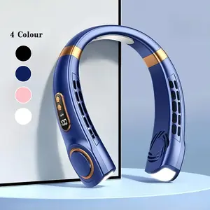 USB Rechargeable Neck Fan, Wireless Portable Cooling Device, Strong Wind Quiet Operation, Colorful Lights, Ideal for Outdoor Sports, Low Noise Cooling, Rechargeable Wearable Fan