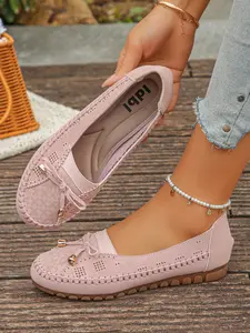 Women's New Breathable Hollow Out Bow Flat Loafers, Comfortable Casual Shoes for Daily Wear, ///