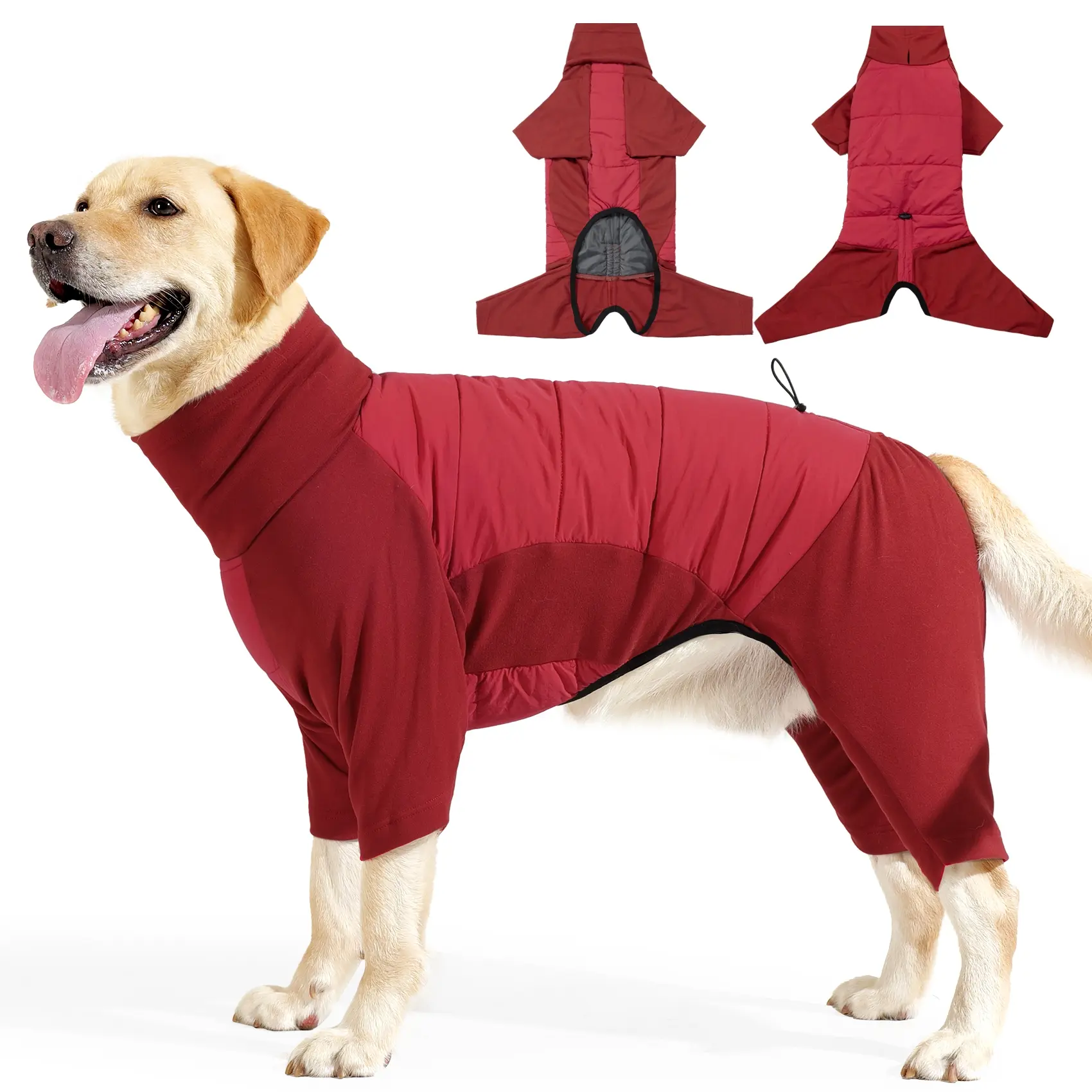 Winter Thick Warm Dog Sweatshirt, Husky Clothes, Full-Coverage Waterproof Windproof Outdoor High-Neck Coat with Adjustable Leash Hole for Large Dogs, Snow-Proof