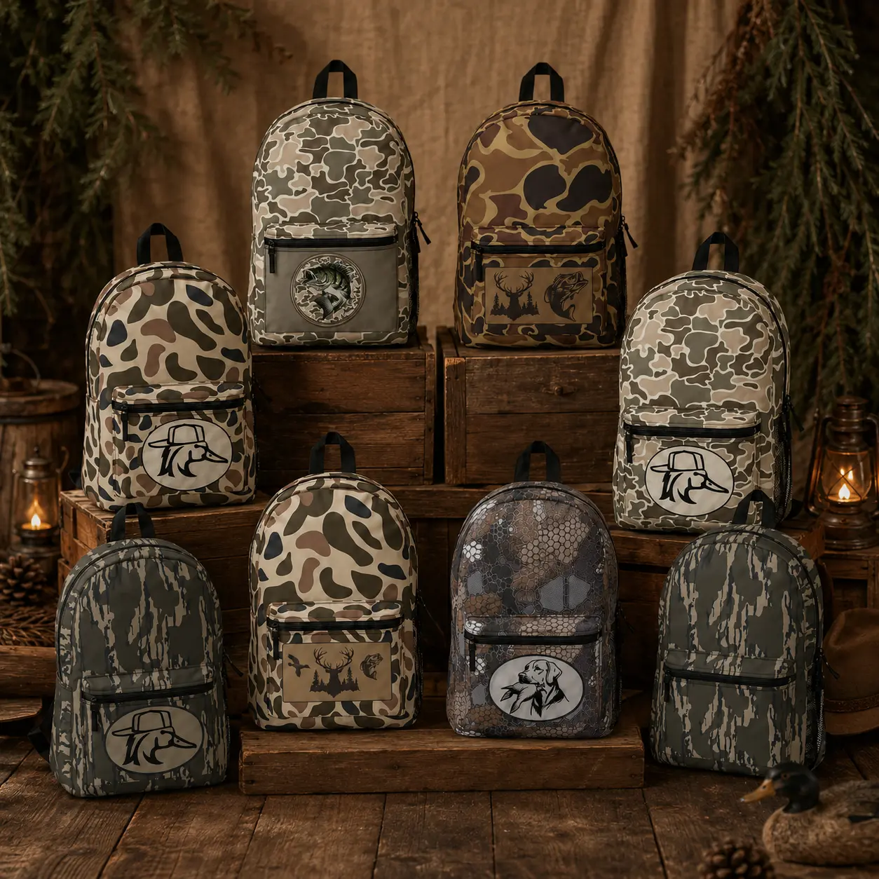 **Camo Hunting Backpack, Duck Dog Fishing School Bag, Outdoor Sports Daypack, Rustic Gift for Hunter and Angler**