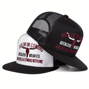 Unisex Bull Head Letter Embroidered Hip Hop Hat Mesh Hat Outdoor Sport Adjustable Sunscreen Leisure Hat Spring Autumn Travel Tourism Beach Vacation