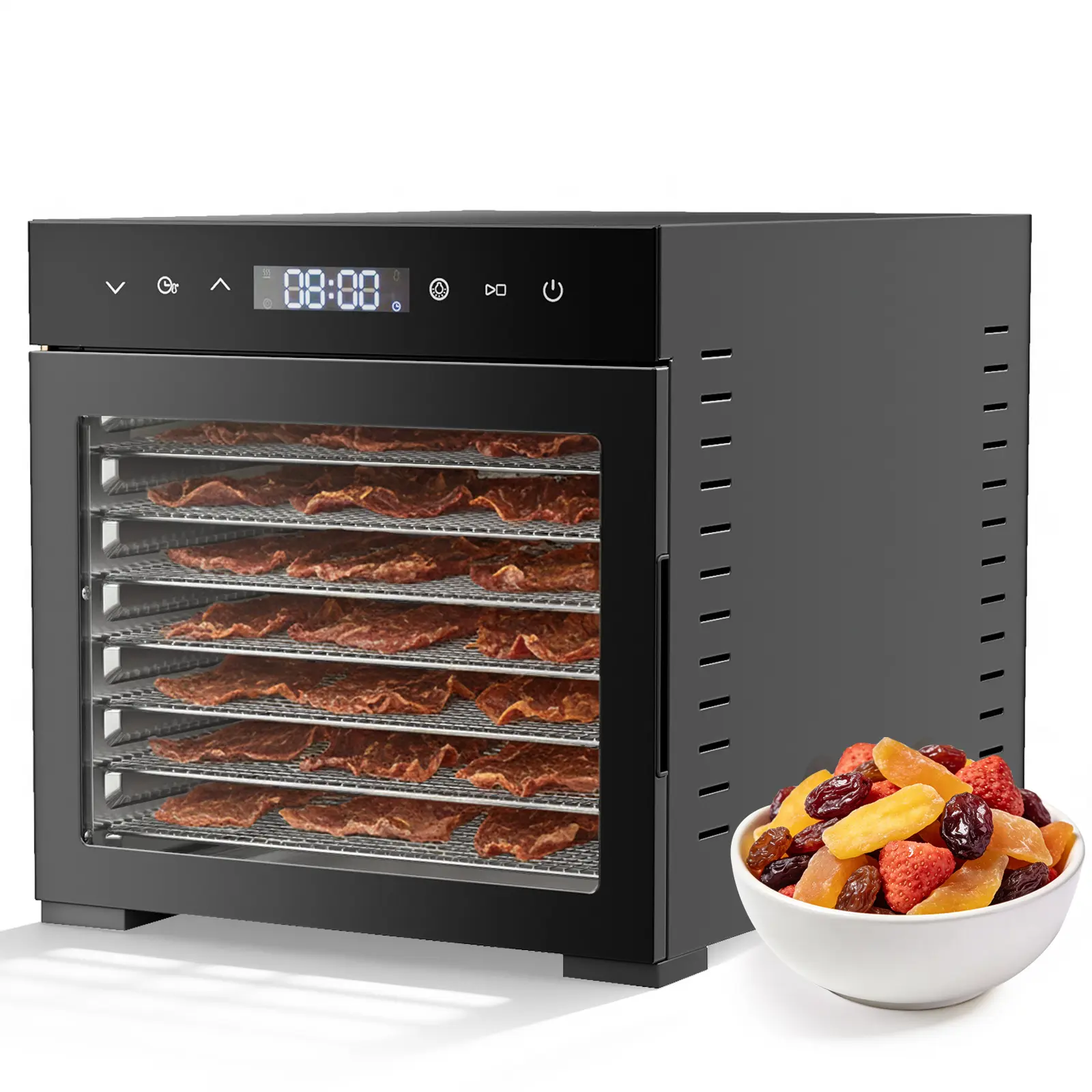 Food Dehydrator Machine, Powerful Dehydrator with 8 Stainless Steel Trays, Adjustable Timer & Temperature, Quiet Food Dryer for Jerky, Fruits, Herbs, Dog TreatsDehydrator, power 600 watts, drying area 6.5 square feet, temperature range 95 - 165°F tiktoksh