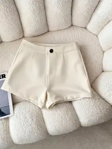 Women's Elegant Formal Evening Solid Color Casual Fitted Shorts, Bottoms, Zipper And Button Design, Openable, New 2026, Non-Perspex, All Seasons, Daily Wear, Office, Home, Date, Party