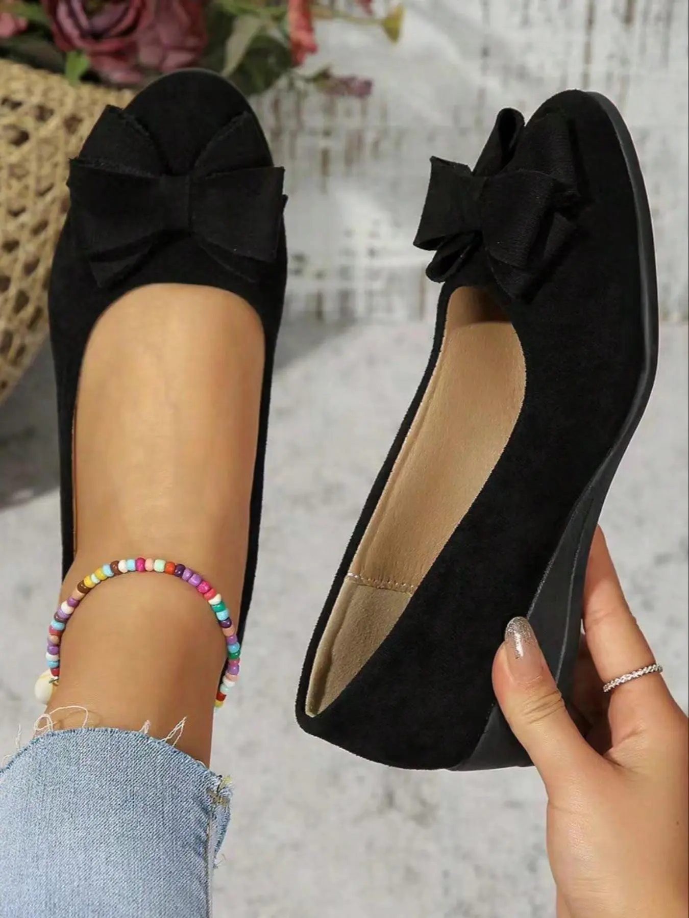 Women's Elegant Bowknot Design Slip on Flats, Casual Comfortable Pointed Toe Flat Shoes for Daily Wear, Lightweight Breathable Fabric Shoes, Soft Sole Flats for Women & Girls