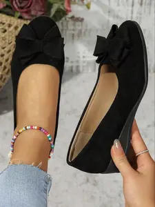 Women's Elegant Bowknot Design Slip on Flats, Casual Comfortable Pointed Toe Flat Shoes for Daily Wear, Lightweight Breathable Fabric Shoes, Soft Sole Flats for Women & Girls