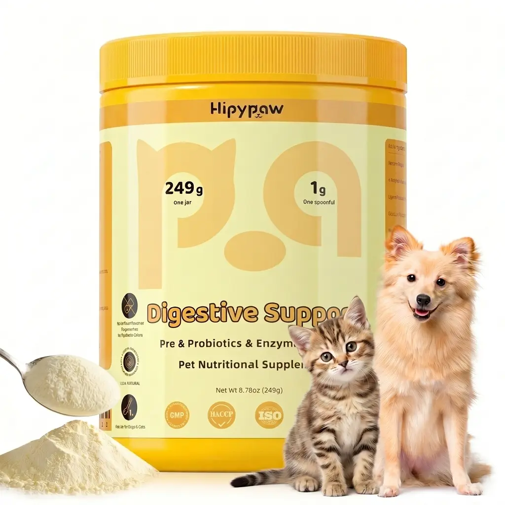Hipypaw Cat & Dog Probiotic Powder | Daily Digestive Wellness Supplement for Dogs & Cats | Multi-Strain Probiotic with Enzymes | All Life Stages Support