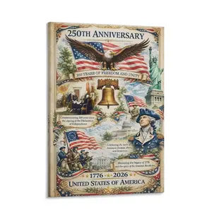 250th Anniversary United States Patriotic Poster, 1776–2026 American History Wall Art, Freedom and Unity USA Decor