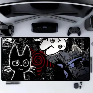 Dark Punk Anime Desk Mat, Creepy Cat Grunge Mouse Pad, Keyboard Mat, Dark Punk Anime Desk Mat For Office, Gift For Gamer