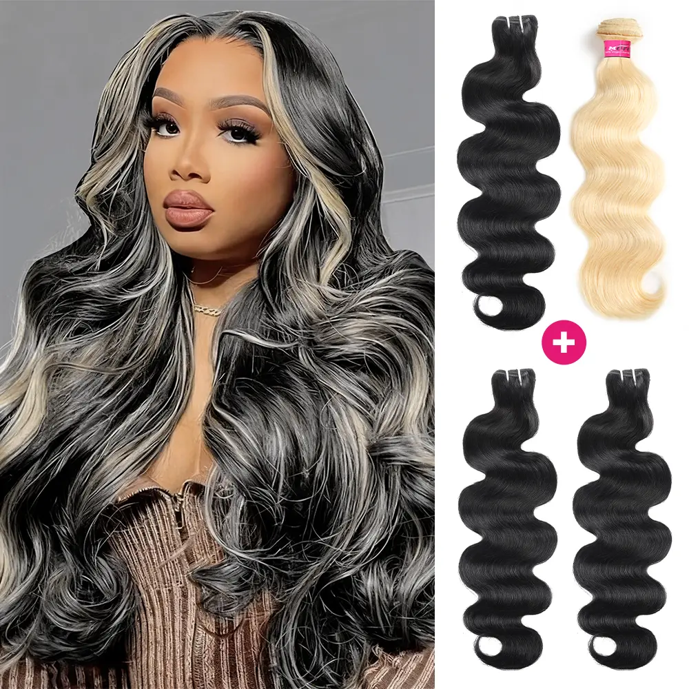 1B/613 Highlight Blonde Body Wave Bundles Raw 15A Unprocessed Human Hair Bundles Quick Weave Extensions