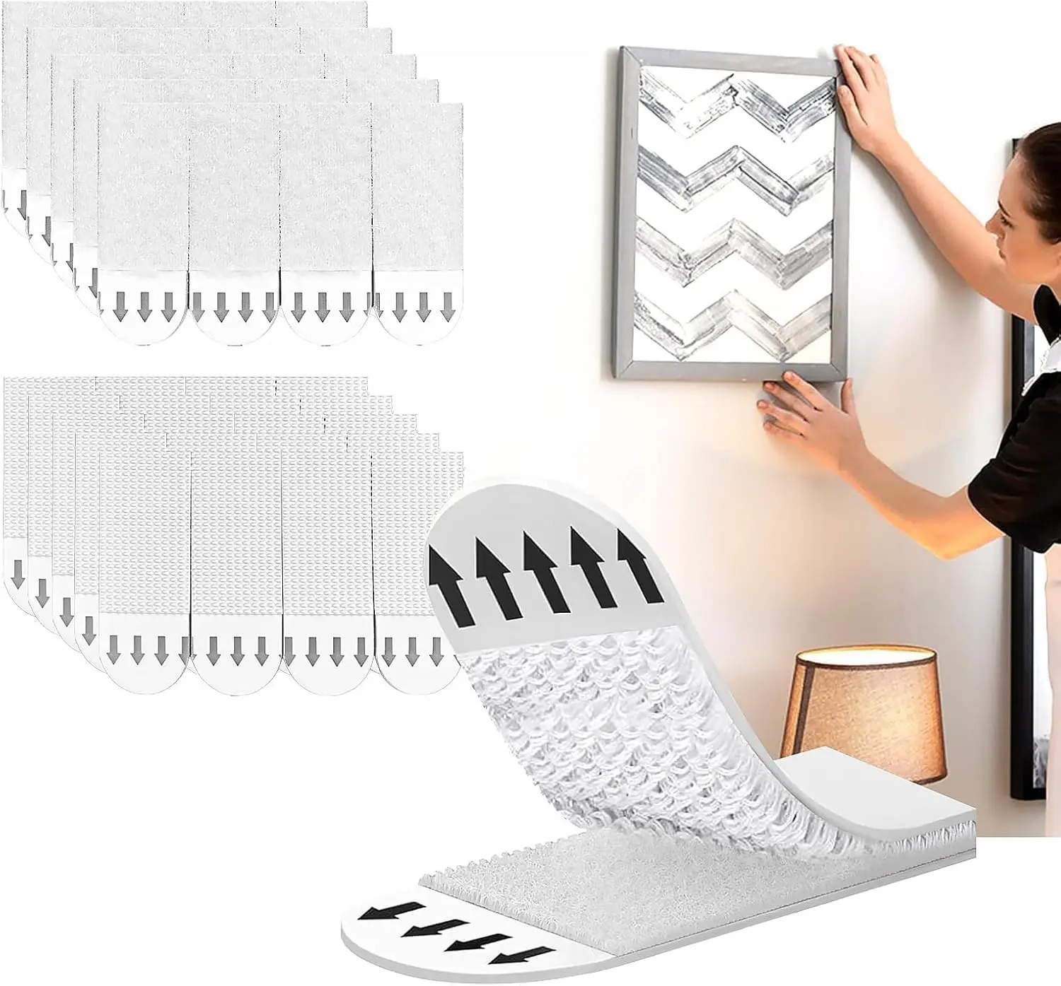 Small Picture Hanging Strips Heavy Duty20-Pairs(40 Pcs)Sticky Hangers for Walls, Poster HangersPicture Hanging Kit Without Nails Refill Adhesive Poster Strips