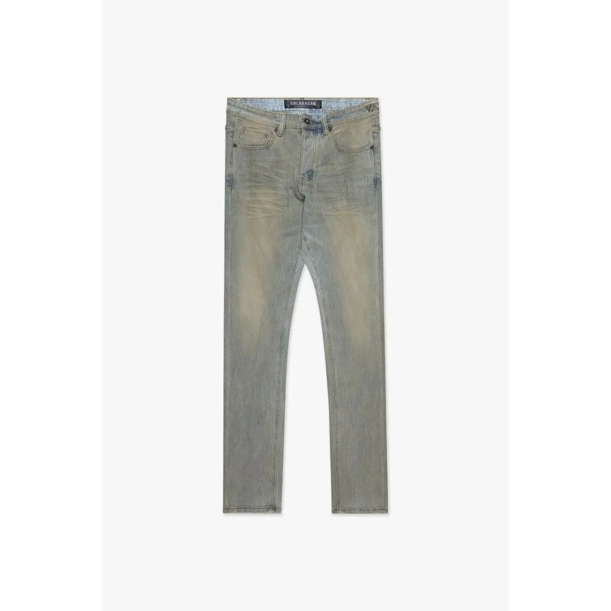Skinny Fit Jeans for Men, Aesthetic Dirty Light-Blue Washed Cotton Denim with a Modern Silhouette for Mensfashion, Pocket, Casual, Classic, Pants, Whiskers, Modern Edge, Metal Logo, Dirty Light Blue Wash, Full Length, Slim-Fitting