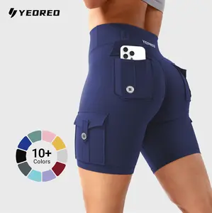YEOREO CoreFlex Women's Workout Biker Shorts with Cargo Pockets Hidden Scrunch High Waisted 8" Inseam Gym Shorts for Summer Squat-Proof & Comfortable Fit SpringStatements