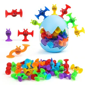 Bee Design Suction Toy, 33pcs/set Including 32pcs Mini Suction Toy & 1 Count Eggshell, Stress Relief Toy, Building Toy, Party Decoration