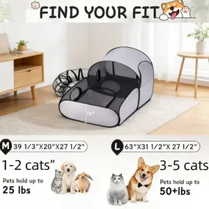 Portable Cat Fence with Tunnel, 2 Connected Enclosed Areas, Ideal Outdoor Cat Tent, Portable Pet Barrier, Durable Design