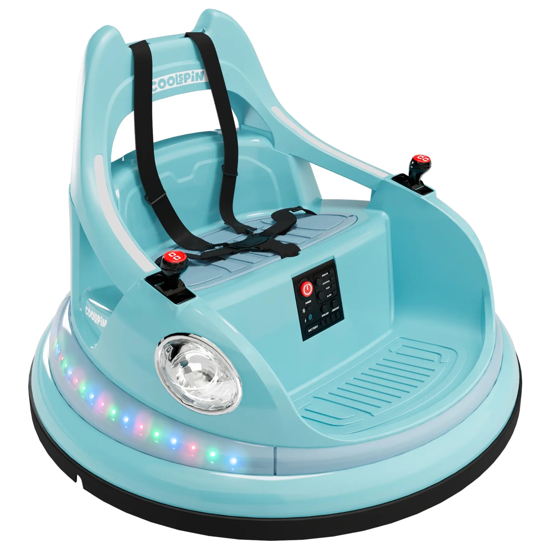 12V Blue Child's Electric Bumper Car (Ages 4-8) - Ride on Wheels, Rotating Ride On, 360° Rotation, Remote Control, LED Lights, Bluetooth Music, 2 Speed Settings, Safety Belt, Anti Collision Padding, Birthday Gift Option, Outdoors