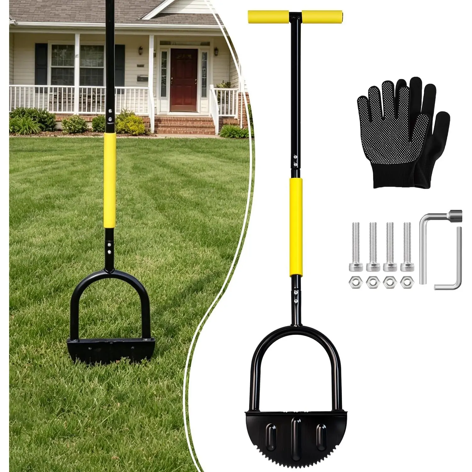 43-Inch Edger Lawn Tool, Heavy Duty Lawn Edger, Half Moon Steel Saw-Tooth Blade with Wide Footplate & Ergonomic T-Grip Handle, Manual Border Grass Edger for Lawn, Sidewalk & Garden Landscaping