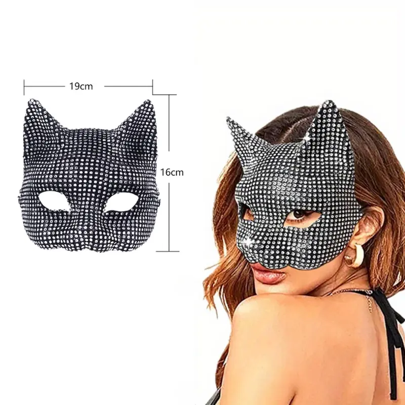 Handmade Black Rhinestone Cat Face Masquerade Mask - Stylish Luxury Party Accessory, Halloween Costume Accessory, Perfect for Carnivals Gift, Masquerade Masks, Party Accessories