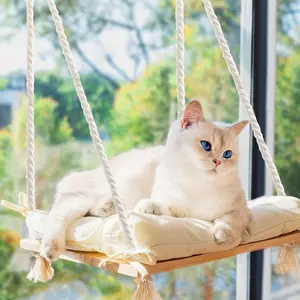 Pet cat windowsill bed Hammock - A stable wooden windowsill frame suitable for both large and small cats, with 4 powerful suction cups, soft pads, beautiful and durable, suitable for indoor viewing and rest