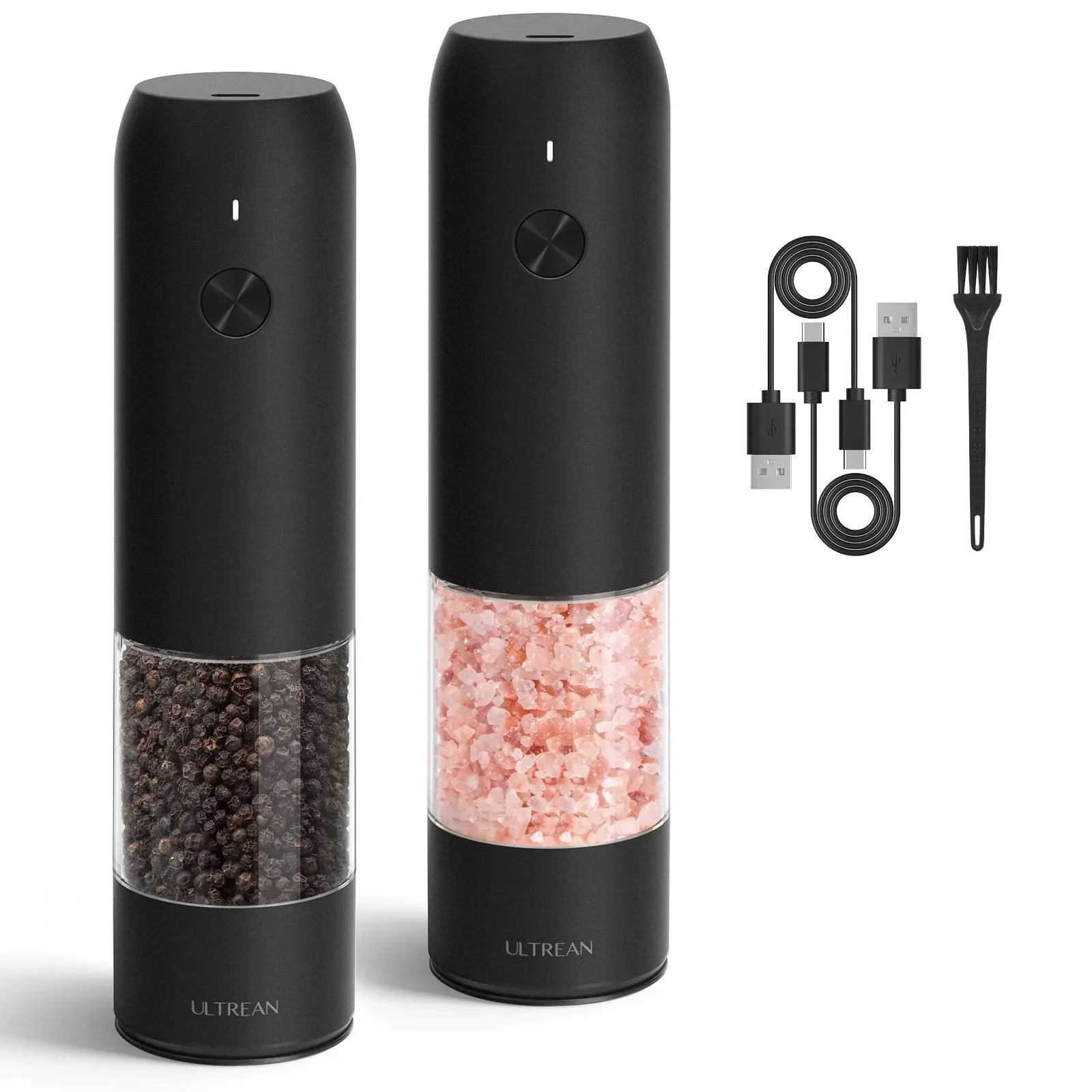 Electric Salt and Pepper Grinder Set Rechargeable Stainless Steel with USB C Dual Charging Base Large Capacity Adjustable Coarseness LED Light Perfect Kitchen Gift for Mom,back to school,back to school haul