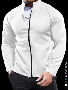 2025 Autumn New Men's Zipper Sportswear Fitness Casual Jacket Slim Fit Long Sleeve Running Top White Color Classic White Color Zipper Design Comfortable Lightweight