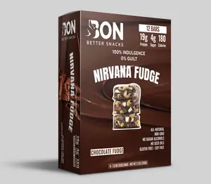 BON Nirvana Fudge Protein Bar - Chocolate Fudge, 12 Bars, 19g Protein, 4g Sugar, 180 Calories - All-Natural, Non-GMO, Gluten-Free, Soy-Free, Seed-Oil Free