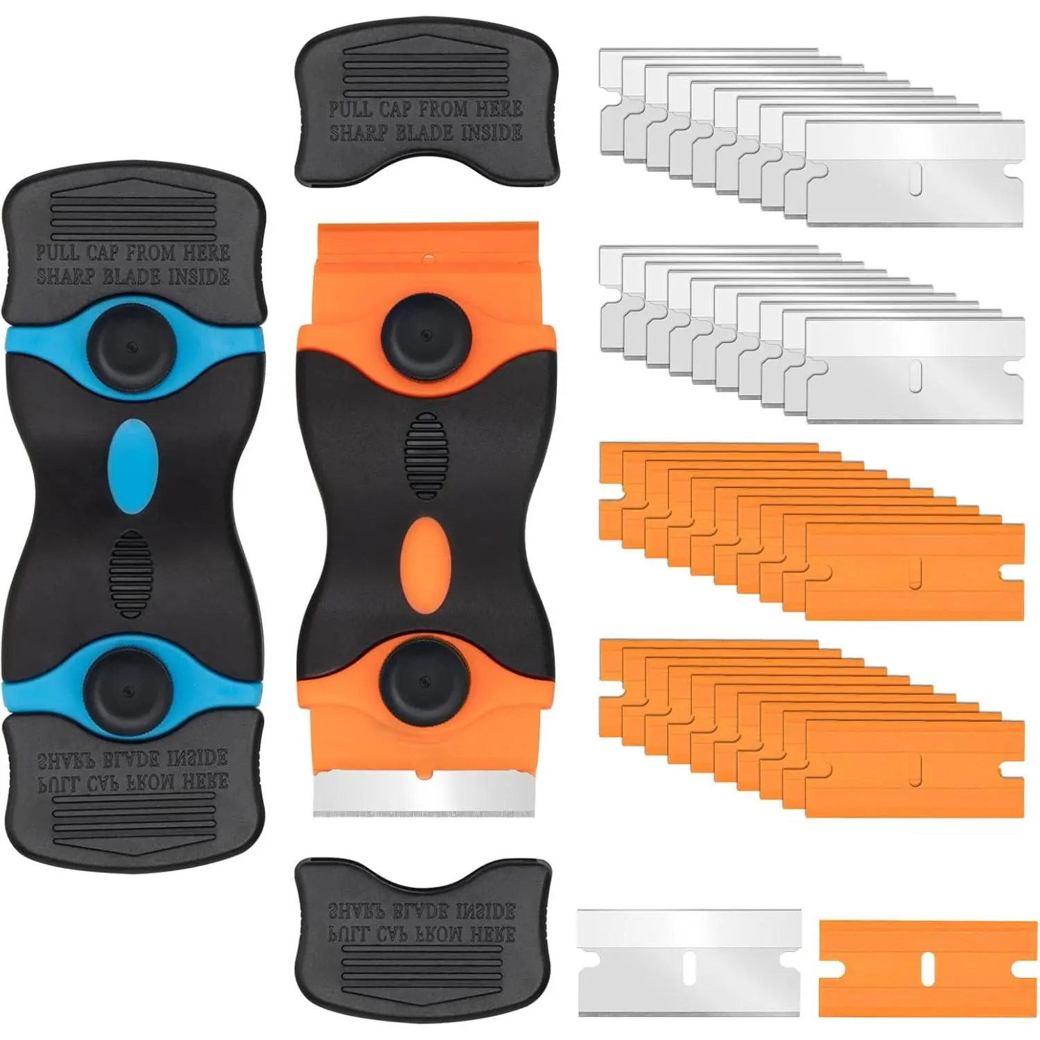 Razor Scraper Tool 2 Pack, Razor  Scraper Tool with 20 count Plastic  and 20 count Metal Scraper ,  Scraper for Glass, , Wallpaper, Stickers