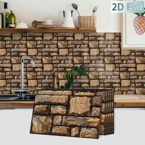 12pcs Vintage Rock Texture 2D Self-Adhesive Tile Stickers, Easy to Apply and Remove, Perfect for Kitchen, Bathroom, Bedroom, Living Room Decor