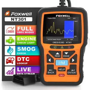 FOXWELL NT301 OBD2 Scanner Check Engine Light Code Reader, Car OBDII Diagnostic Scan Tool Read & Clear Error Code, Freeze Frame, O2 Sensor Monitor, Live Data, On-board Monitor Test
