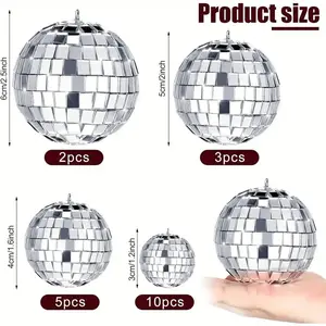 20pcs Hanging Mirror Disco Ball Ornaments, Silver Color Mini Glass Disco Balls, Assorted Sizes with Rope, Perfect for Party Decorations