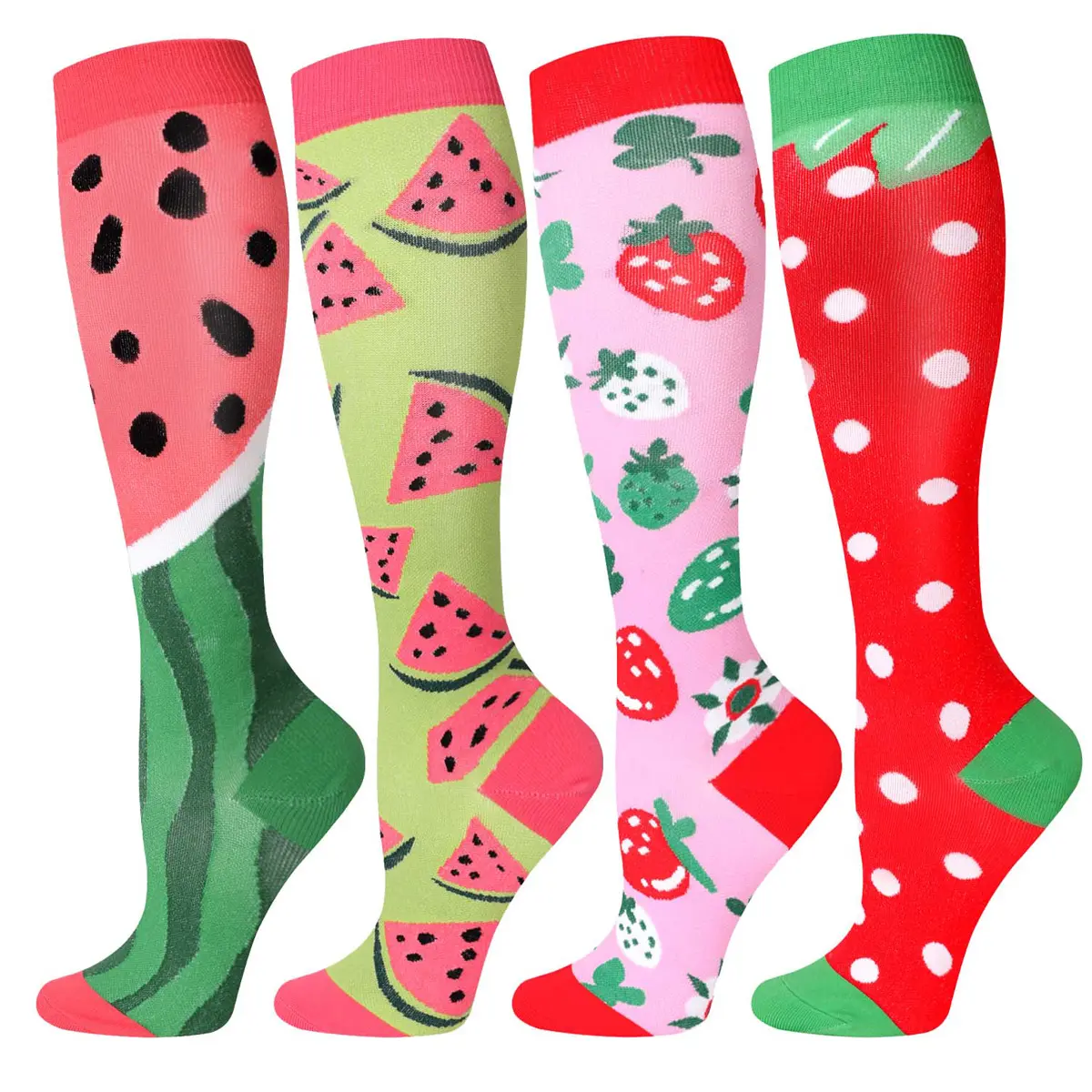 Isunie Fruit-Inspired Compression Socks 4 Pairs (15-20mmHg) For Women & Men – All-Day Comfort, Ideal for Running,  Athletics, Outdoor Activities, and Office Work, Refreshing and Breathable, Relieves Leg Fatigue, Summer Deal