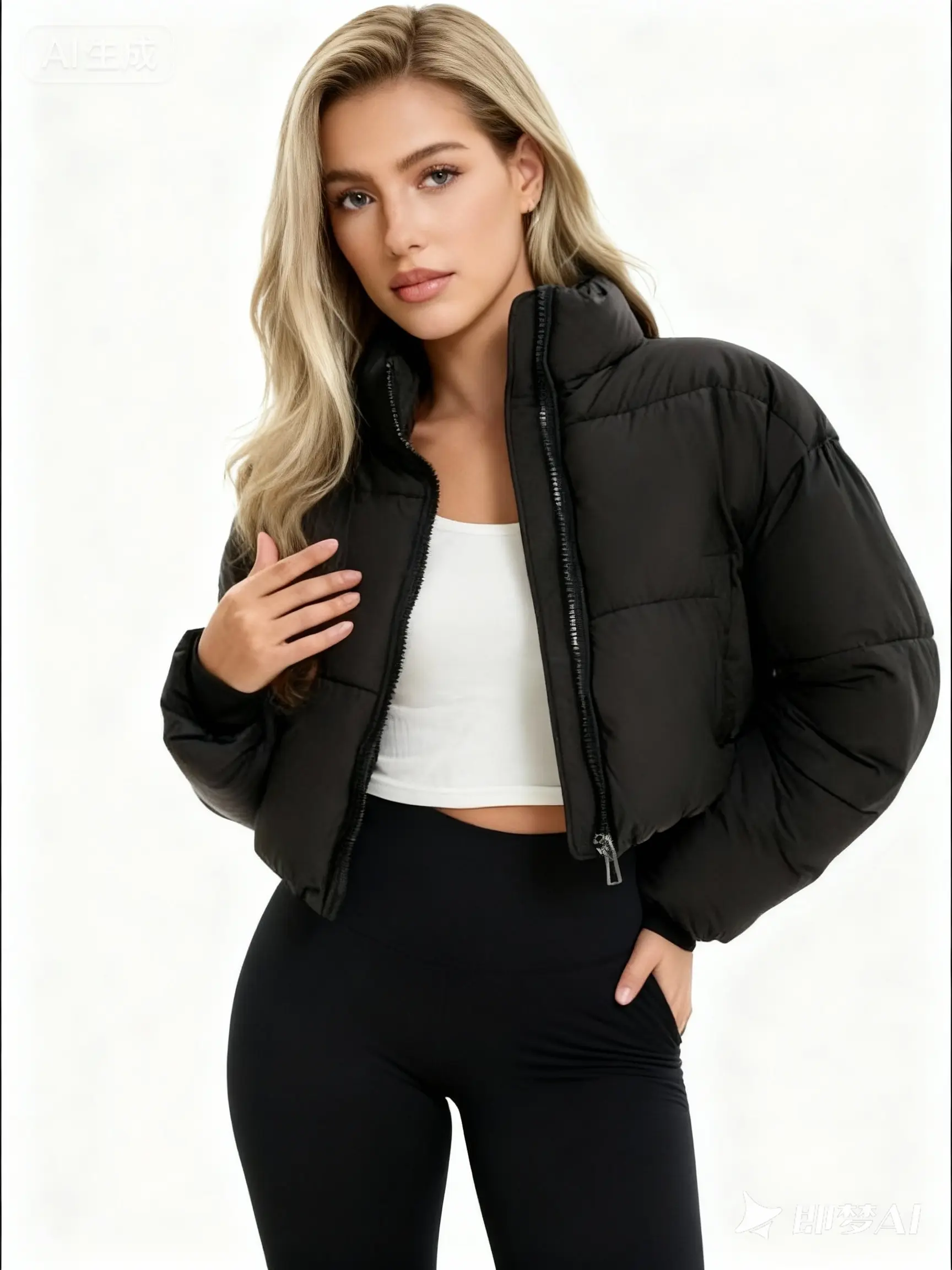 VVZ Women's Casual Long Sleeve Solid Zip-Up Pocket Winter Coat - Fashionable Stand Collar Crop Outerwear for Fall,Winter - Practical Layering Jacket #TikTokShopHolidayHaul