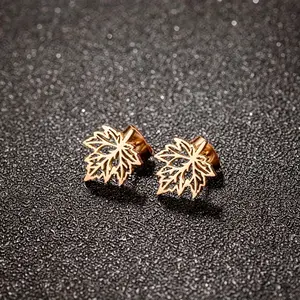 1 pair maple leaf stud earrings for & - stainless steel maple leaf amulet jewelry, ic-free leaf-shaped earrings, simple elegant leaf of for party wedding everyday gifts (compatible with canadian-themed outfits)