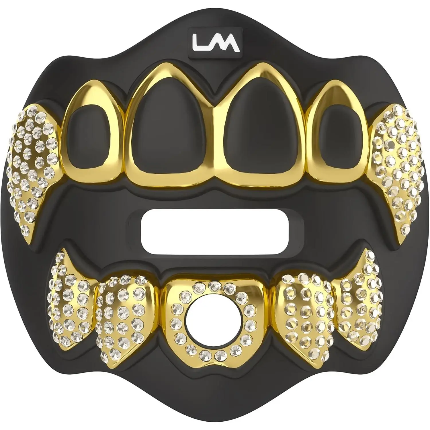 Loud Mouth Football Mouth Guard - 3D Chrome Grillz Mouthpiece, Bling Body Jewelry Accessory, Fits Adults & Youth (Chrome Black/Gold), Fits Adult & Youth