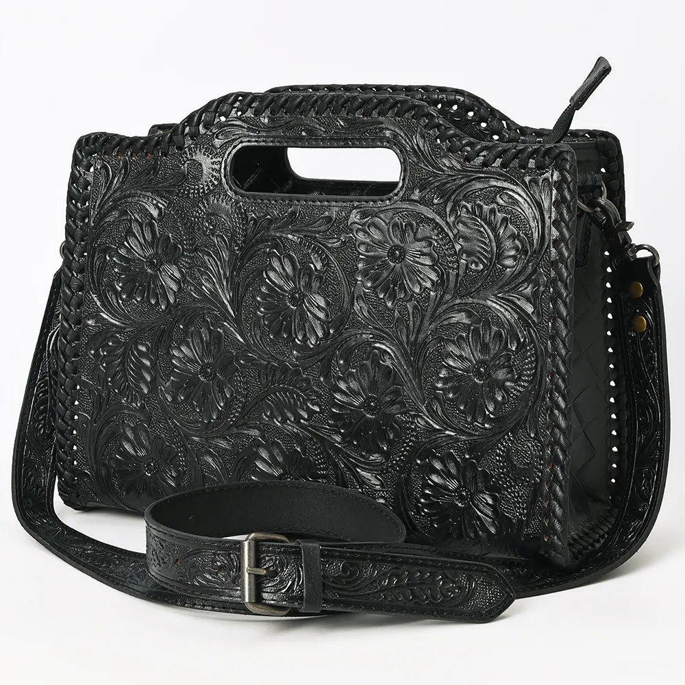 American Darling Western Hand-Tooled Genuine Leather Clutch Bag with Floral Carving, Premium Artisan Crafted Design