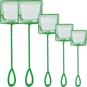 5 Pack Multi-Size Aquarium Fish Net Fine Nylon Quick Catch Mesh Nets with Long Plastic Handle for Fish Tank Green (3in, 4in, 5in, 6in, 6in)