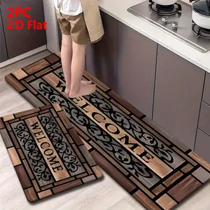 Natural Wood Grain Carved Mat Set, Vintage Feel High-End Printed Durable Door Mat, Living Room Decor Rug for Bedroom Bathroom Kitchen, Home Decorative Rug