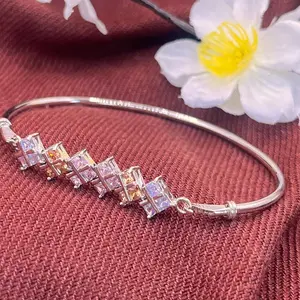 Silver coated multicolored stone hook bracelet