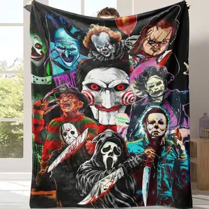 Horror Movie Villains Flannel Blanket Featuring Classic Horror Icons PrintLightweightCozyWarmPerfect DecorationMovie NightsHome DecorDorm RoomGift for Horror EnthusiastsComfortable SofaBed and Travel.A gift suitabl