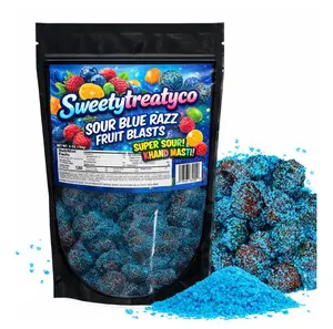 Viral Blue Raspberry Sour Gushers Extreme Sweet & Tangy Juicy Center Gummies Candy  ( 8 OZ)