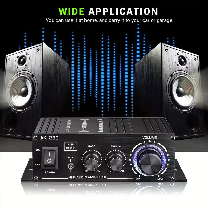 AK280 AK170 Compact 2.0-Channel Vehicle Amplifier - Mini Sized Product for Car Audio Installation, Car Stereo Component with Bass-Treble Controls to Dial in Bass for Deep Low-End, Home Use