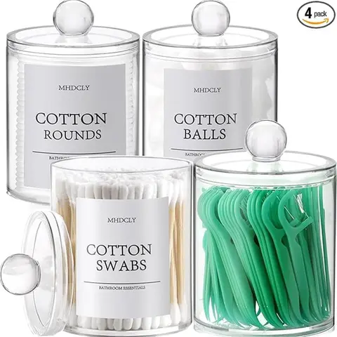 Bathroom Organizers and Storage,4 Pack Bathroom Accessories,Bathroom decor,Storage and Organization,Qtip Holder for Room decor Aesthetic Bottles Round